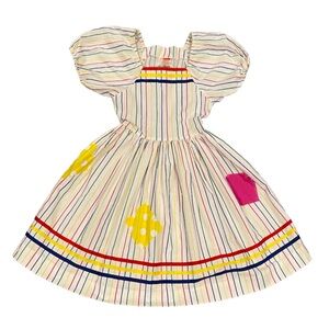 Vintage Love Rainbow Stripes Patch Dress Little Girls Size 8 Colorful 80’s Retro